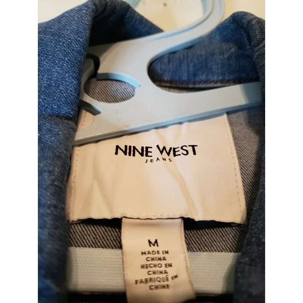 Nine West Womens M Trucker Jean Jacket Button Front Blue Denim Pocket Crinkle - Picture 5 of 6